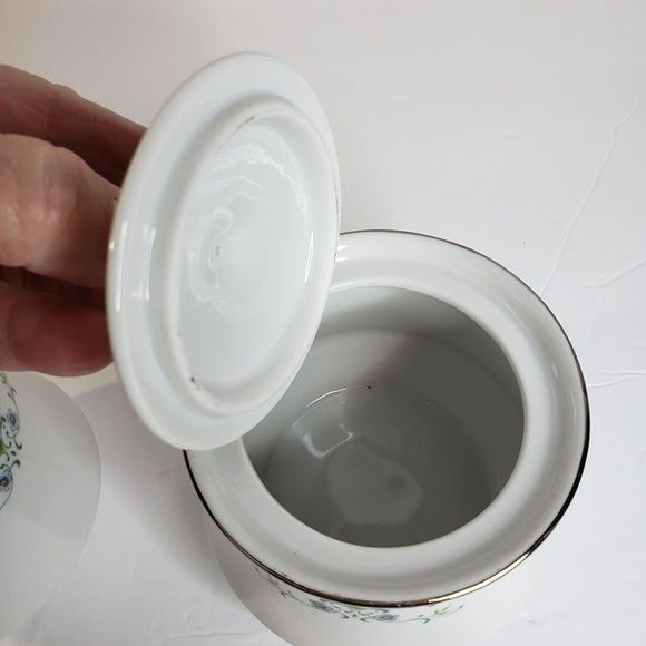 Vtg Cotillion Juliet White with Silver Green Dainty Floral Sugar & Creamer Set - Picture 7 of 11